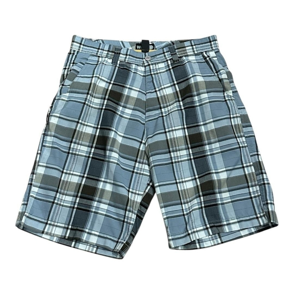 West49 Shorts Mens 36 Blue Gray Plaid Flat Front Casual Skate Surf Chino Summer